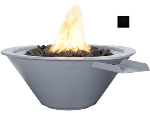 The Outdoor Plus 24" Round Cazo Fire & Water Bowl | Powder-Coated Metal | Low Voltage Electronic Ignition - Natural Gas | Black | OPT-R24PCFWE12V-BLK-NG