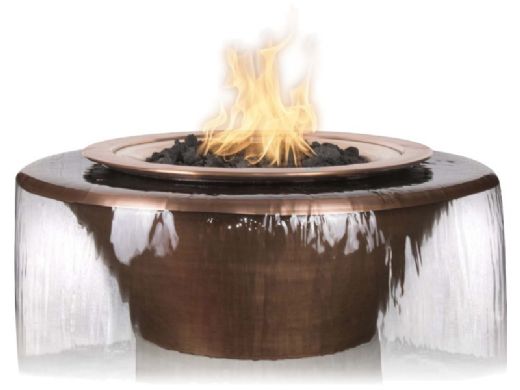 The Outdoor Plus 36" Round Cazo 360 Degree Spill Fire & Water Bowl | Low Voltage Electronic Ignition - Natural Gas | Hammered Patina Copper | OPT-36FW360E12V-NG