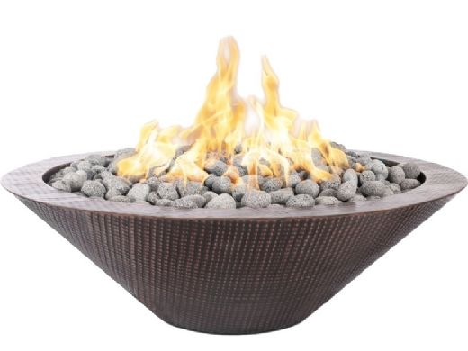 The Outdoor Plus 48" Round Cazo Fire Pit | Narrow Ledge | Match Lit - Natural Gas | Hammered Patina Copper | OPT-RHC48-NG