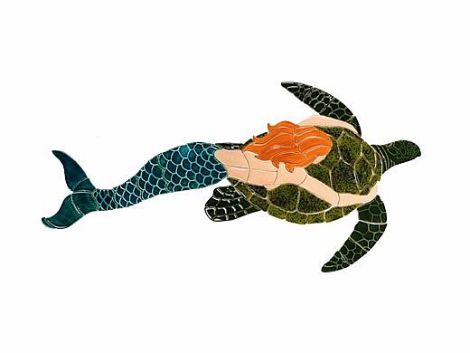 Ceramic Mosaic Mermaid with Turtle | 61" x 29"  | MT48-61