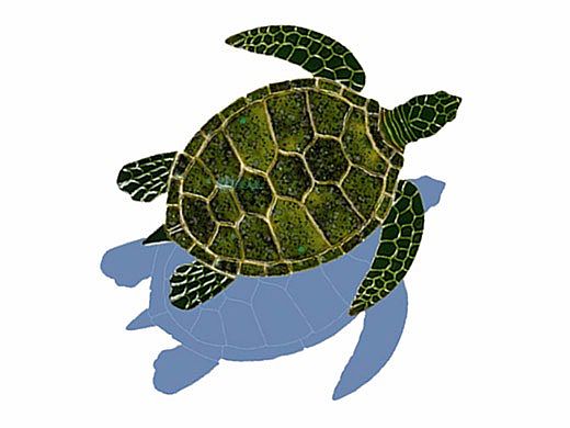Ceramic Mosaic Green Sea Turtle with Shadow | 28" x 24" | GT7-24/SH