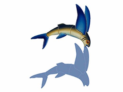 Ceramic Mosaic Flying Fish-A with Shadow | 12" x 14" | FF45/SH