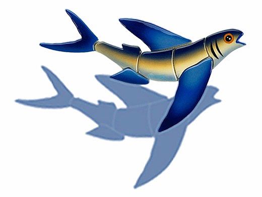 Ceramic Mosaic Flying Fish-B with Shadow | 13" x 10" | FF46/SH