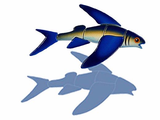 Ceramic Mosaic Flying Fish-C with Shadow | 12" x 12" | FF47/SH