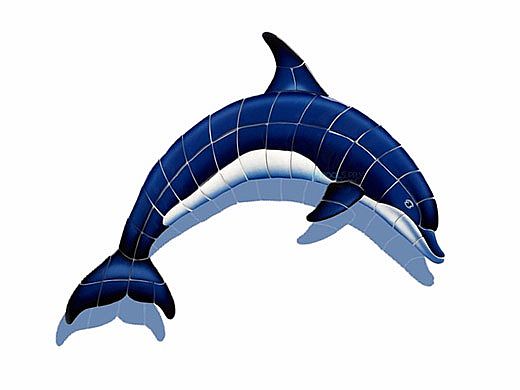Ceramic Mosaic Blue Dolphin-A with Shadow | 22" x 15" | BD42-21/SH