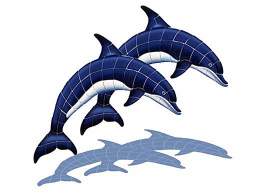 Ceramic Mosaic Double Dolphin with Shadow | 44" x 40" | BD42-D/SH