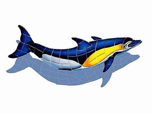 Ceramic Mosaic Common Dolphin-B with Shadow | 52" x 25" | D2-52/SH