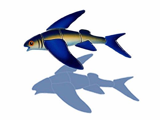 Ceramic Mosaic Flying Fish-C Reverse with Shadow | 12" x 12" | FF47R/SH