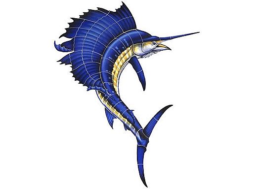 Porcelain Mosaic Sail Fish | 68" x 53" | PORC-SS15