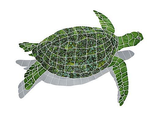 Ceramic Mosaic Sea Turtle Green | Large 28" x 38" Rt Facing w/ Shadow | STSGRERL
