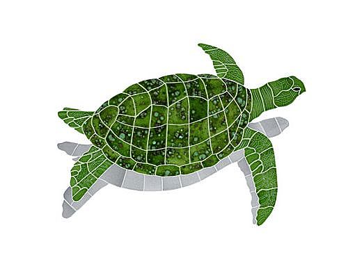 Ceramic Mosaic Sea Turtle Green | Small 18" x 26" Rt Facing w/ Shadow | STSGRERS